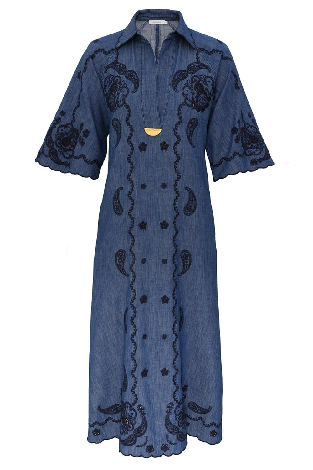 Aster Embroidered Denim Midi