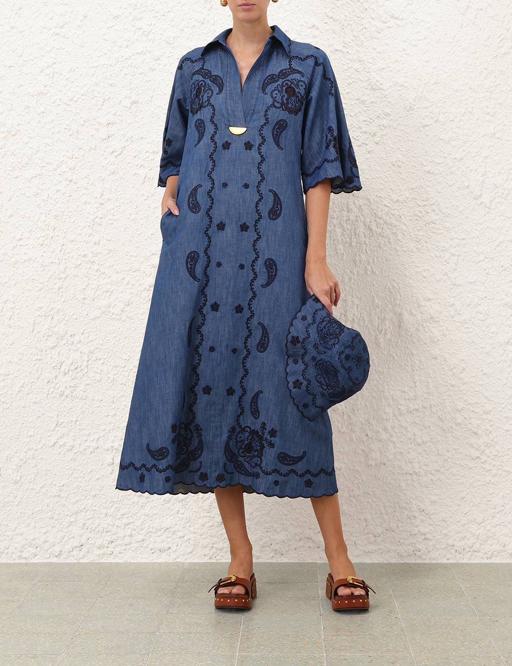 Aster Embroidered Denim Midi - Image 2