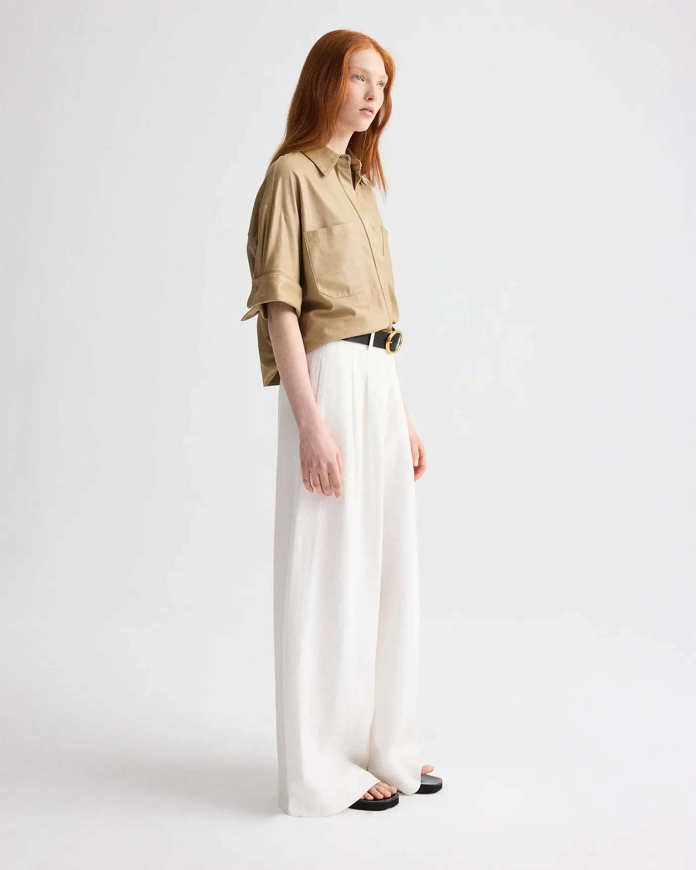 Avery Pant in Plain Weave Linen Ivory - Image 3