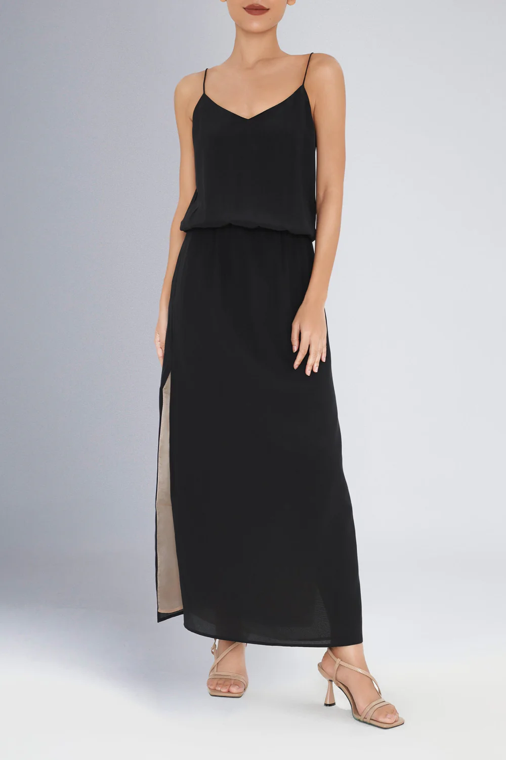 Camilla Dress in Black with Gold Lining