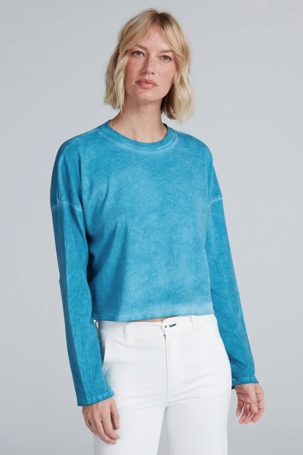 Cropped Long Sleeve Teal Twisted