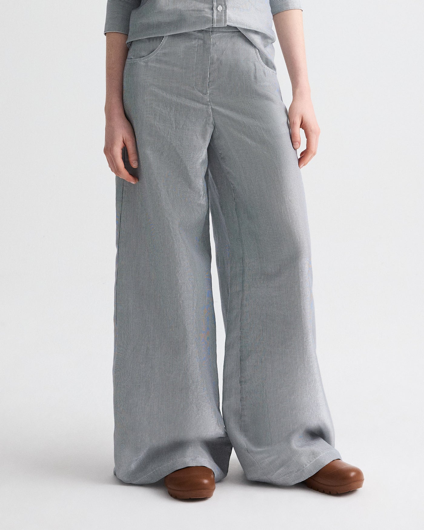 Dillon Pant in Glossy Mini Stripe White/ Blue - Image 3