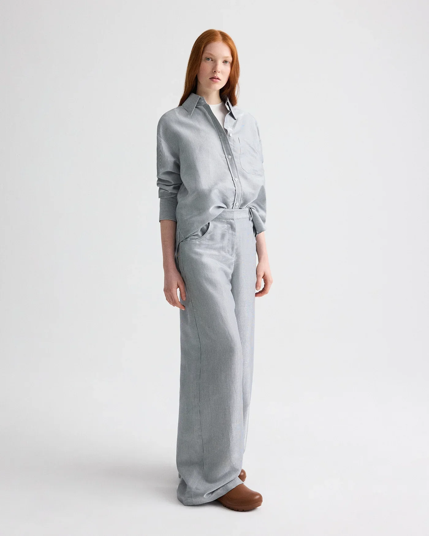 Dillon Pant in Glossy Mini Stripe White/ Blue - Image 4