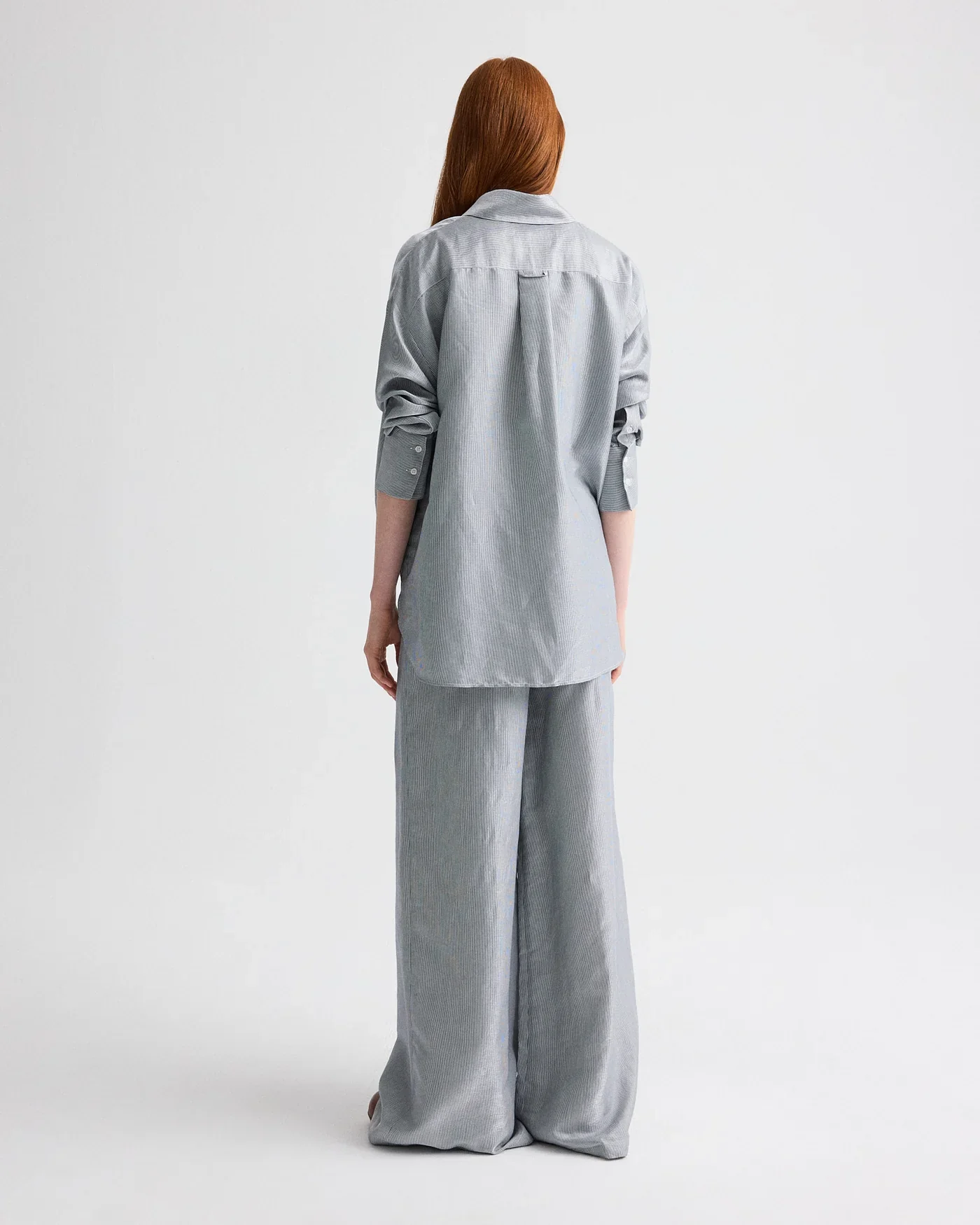 Dillon Pant in Glossy Mini Stripe White/ Blue - Image 6