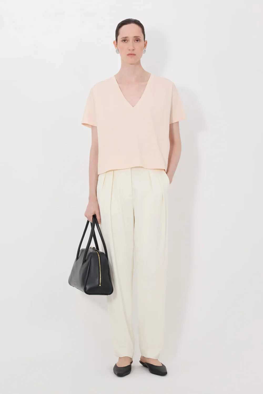 Faaa Lds V Neck T-Shirt Cream Rose