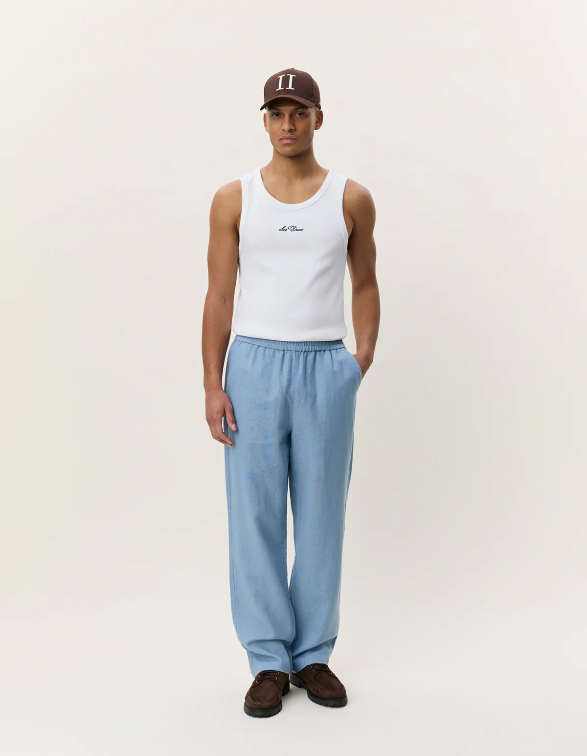Faded Denim Blue Linen Casual Pants - Image 3