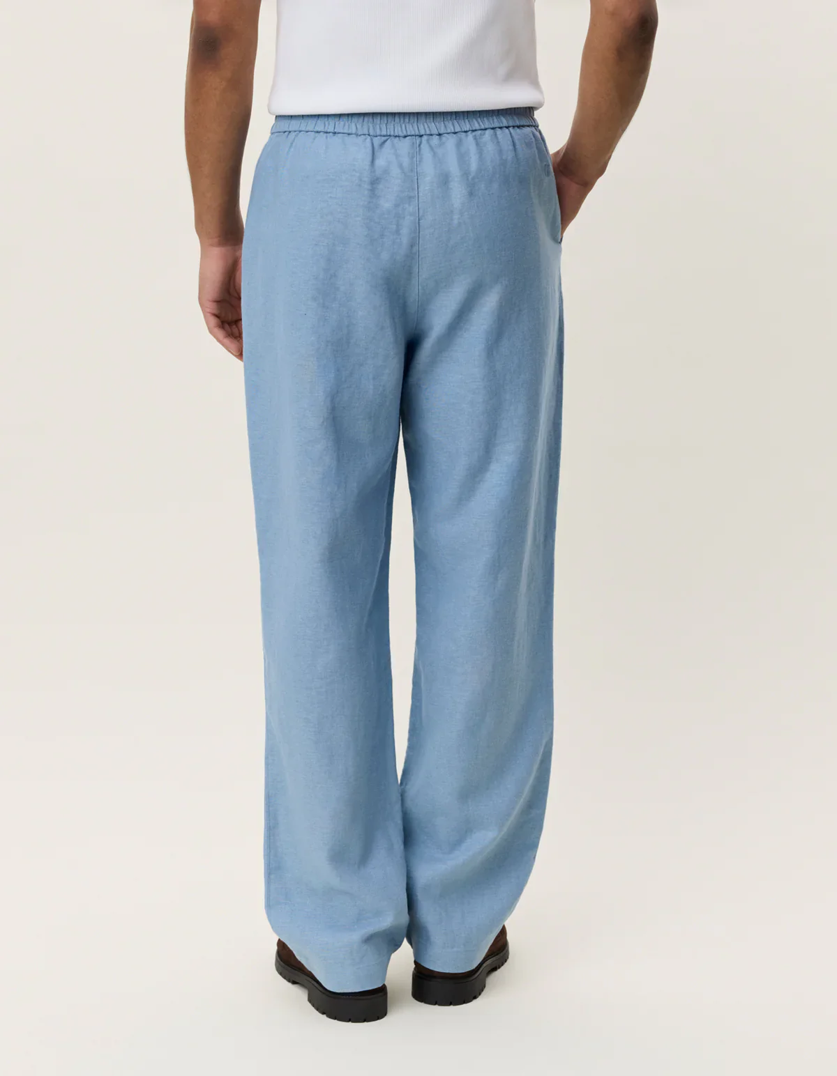 Faded Denim Blue Linen Casual Pants - Image 4