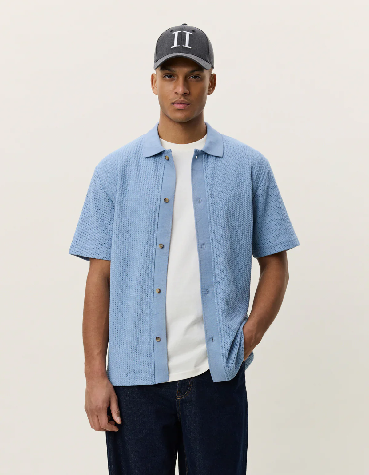 Faded Denim Blue Pointelle SS Shirt - Image 3