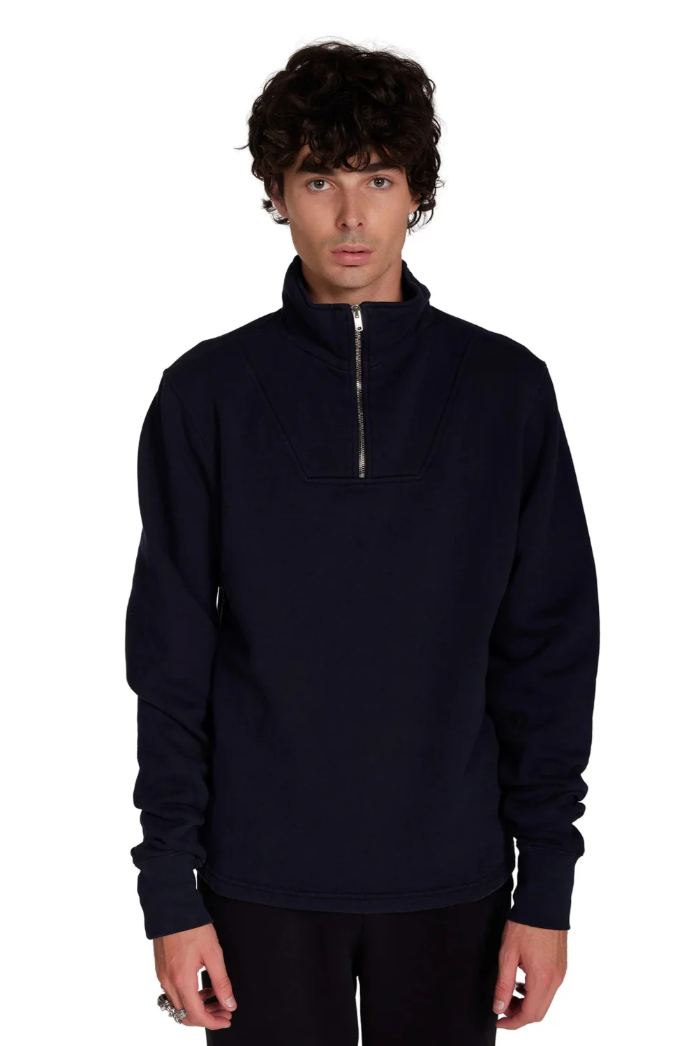 Pique Banded Half Zip Yacht Pullover Navy