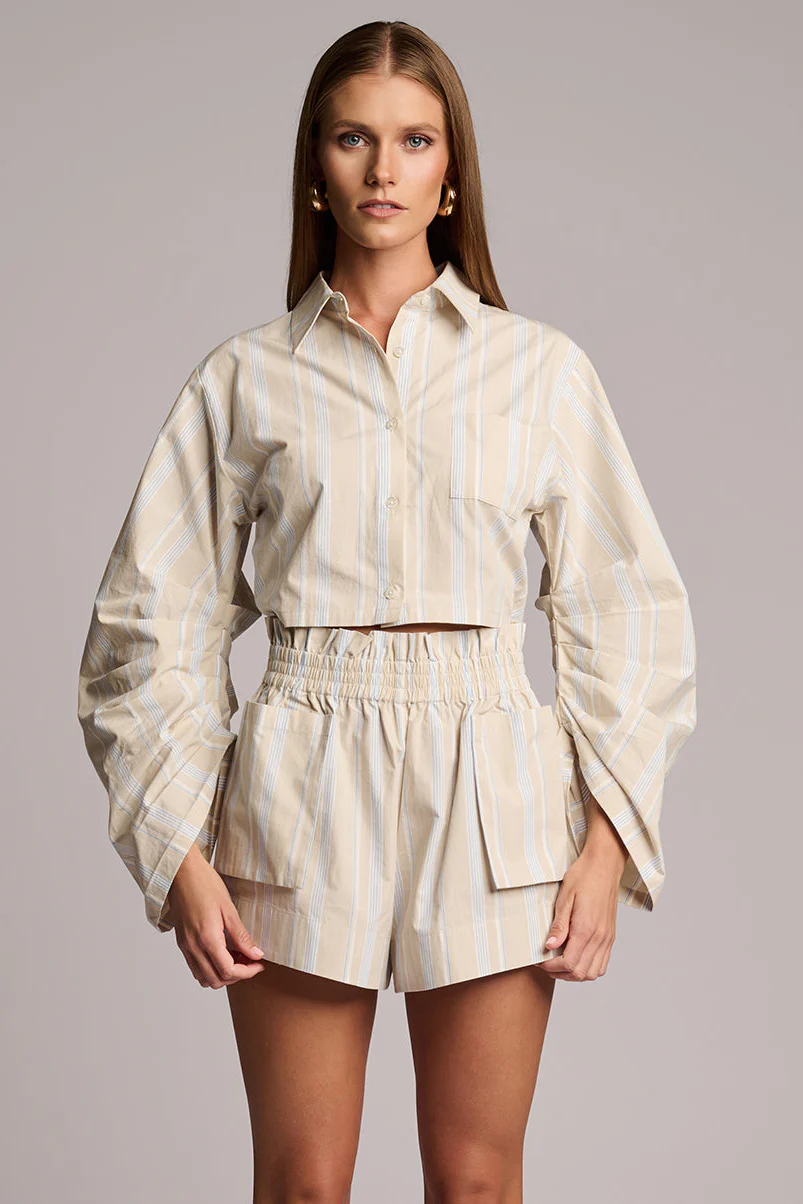 Mira Short in Poplin Beige Stripe