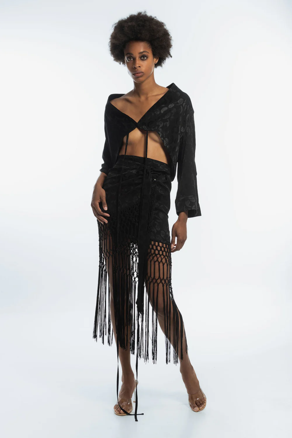 Mirai Cropped Kimono Top Black Shell