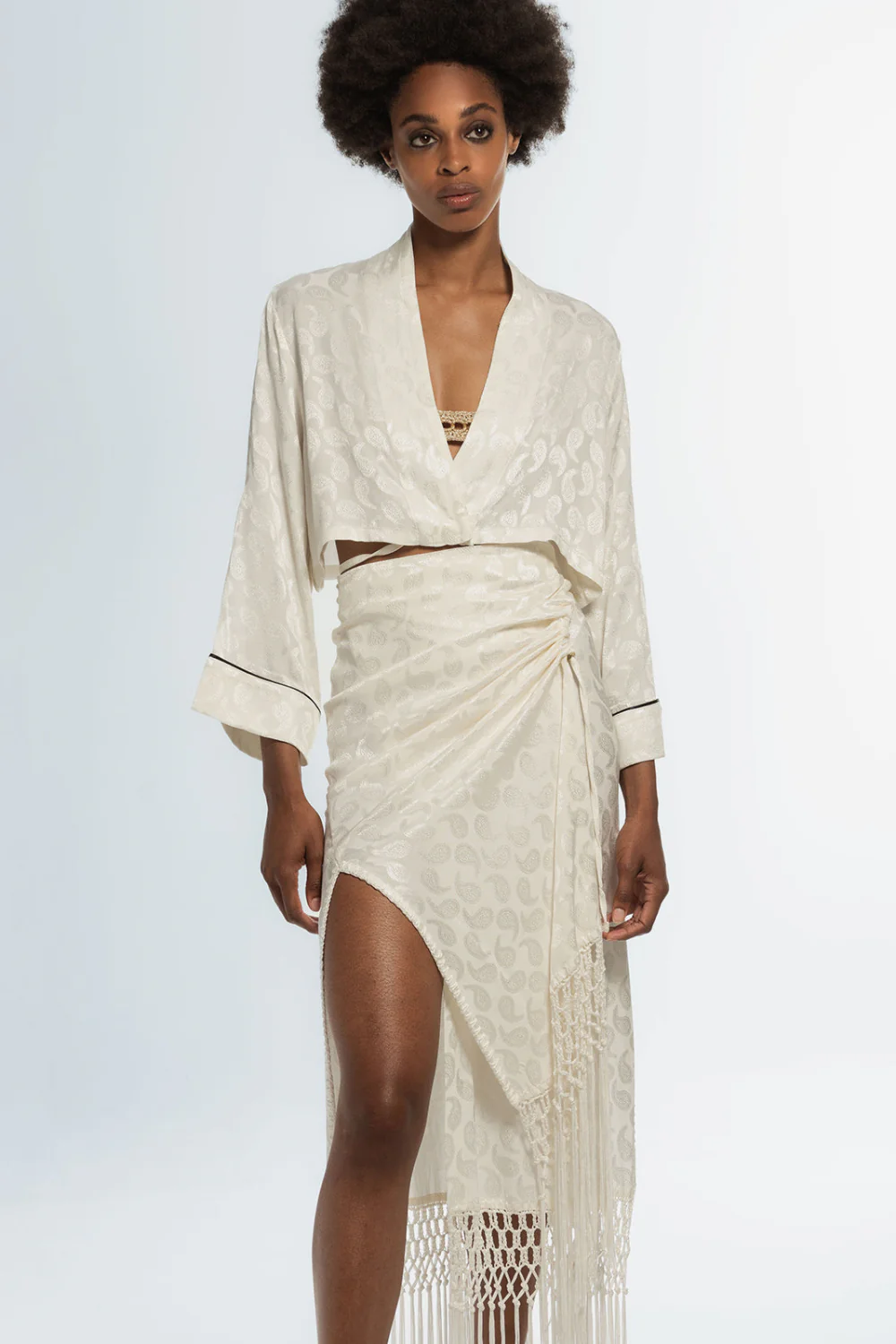 Mirai Cropped Kimono Top White Shell