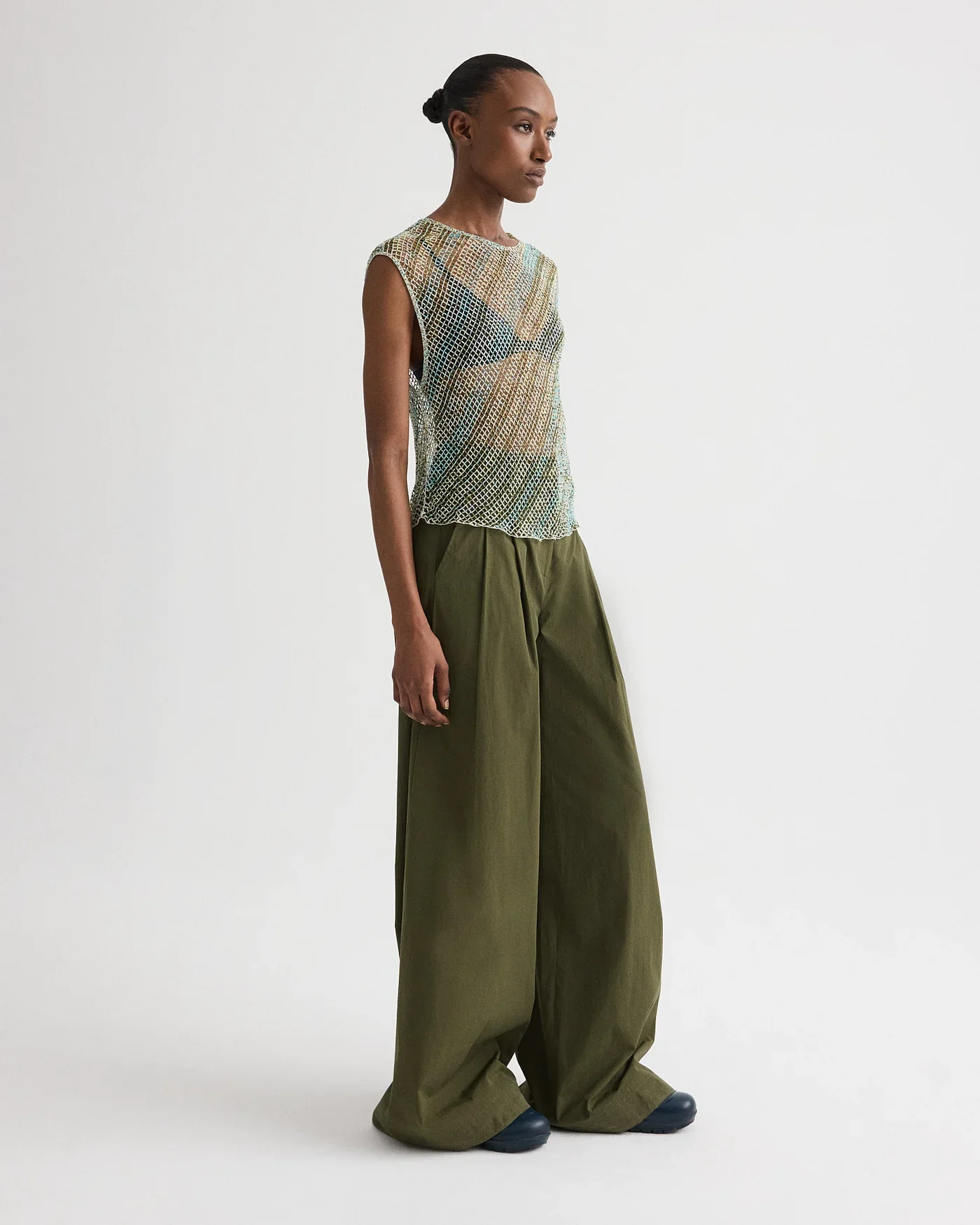 Oversized Muscle Tank in Bugle And Bead Net Fringe Green Multi - Image 4
