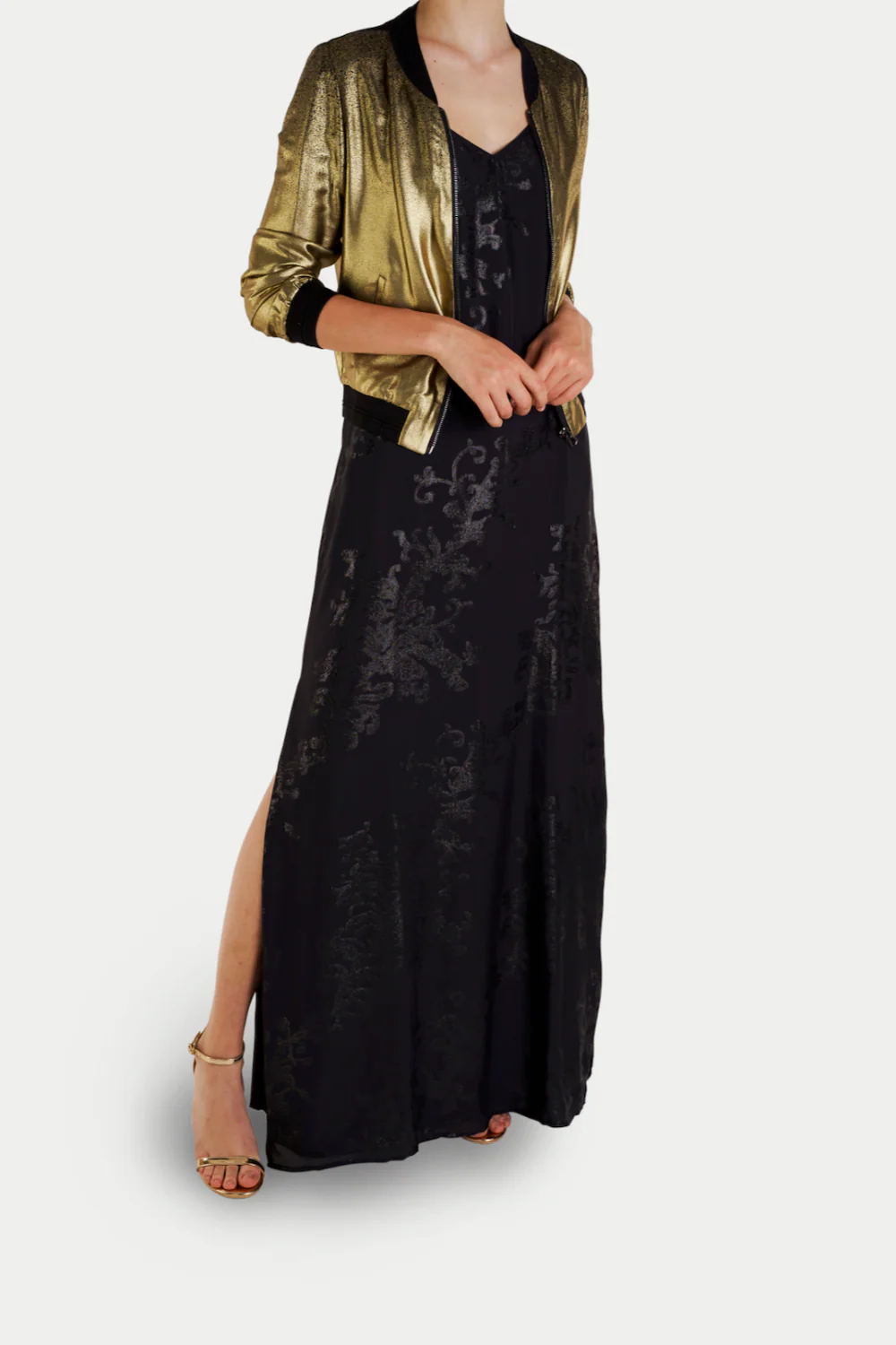 Reversible Silk Bomber Jacket Black Gold Ombre