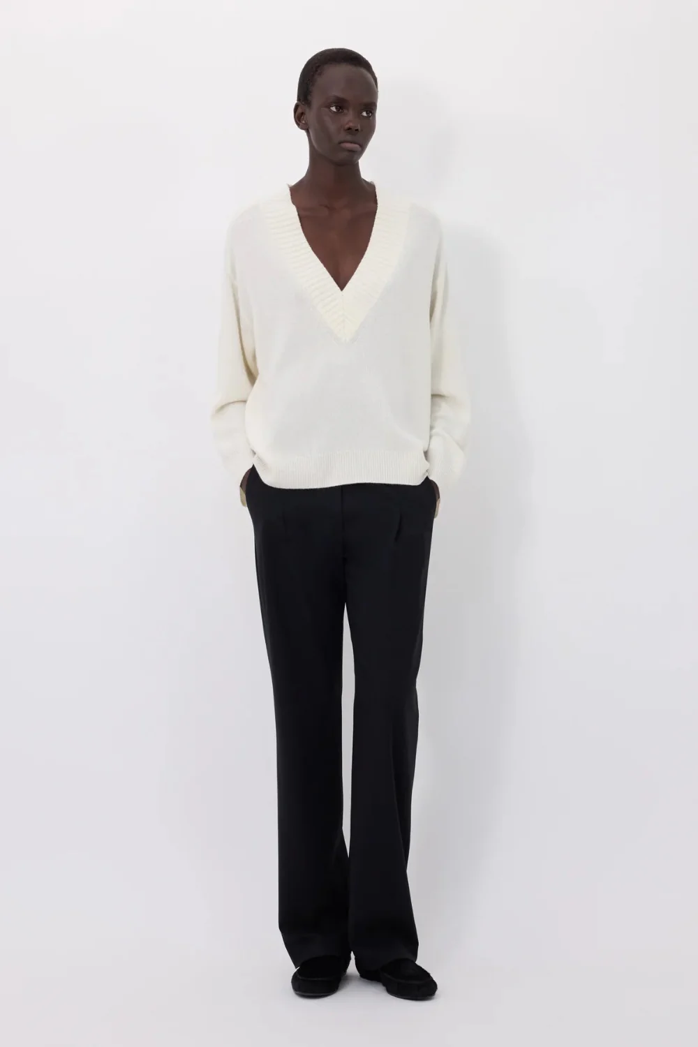 Sage LDS Ivory V Neck Cashmere Sweater