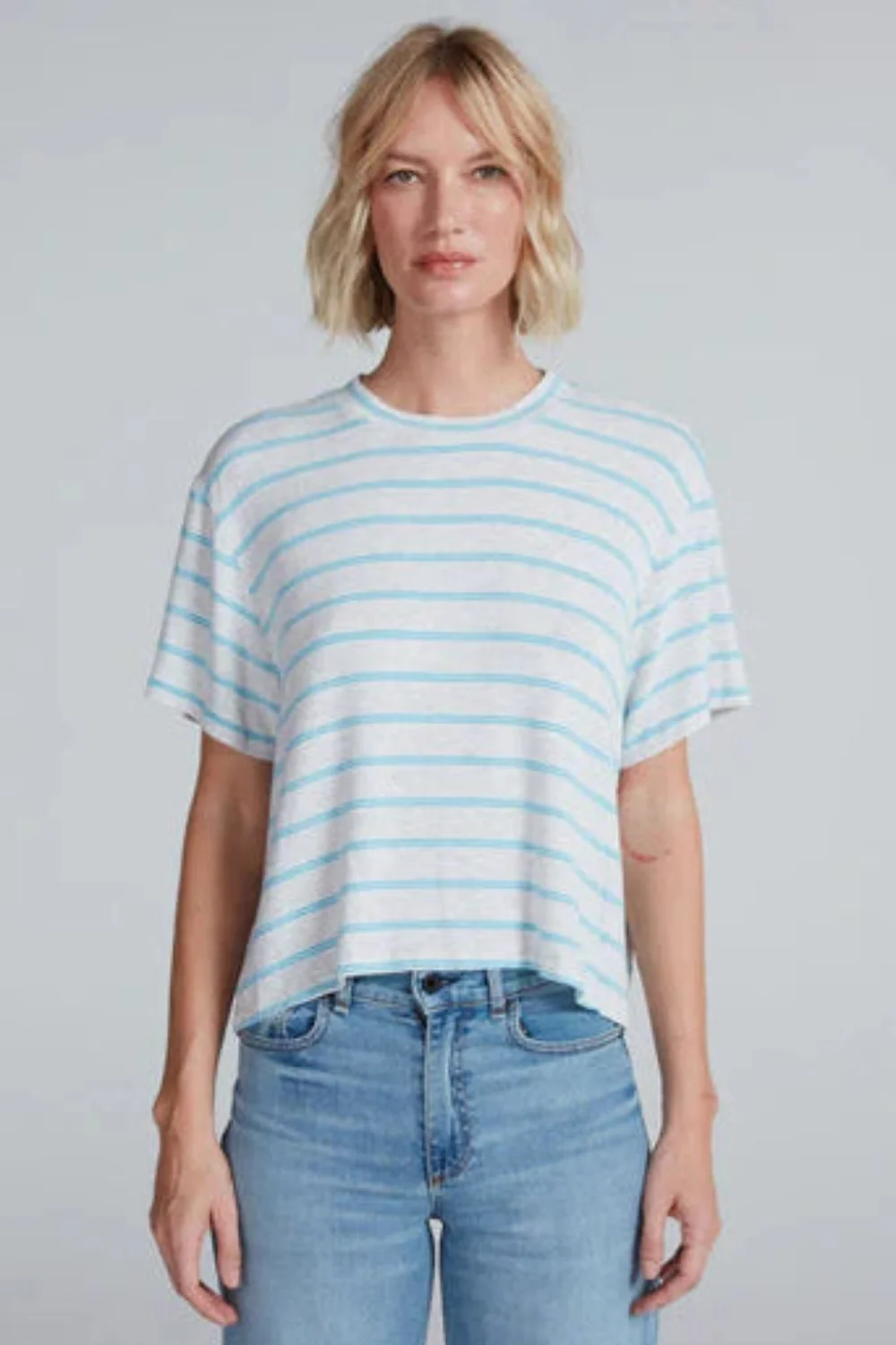 Shrunken Boy Tee Heather Aqua Stripe