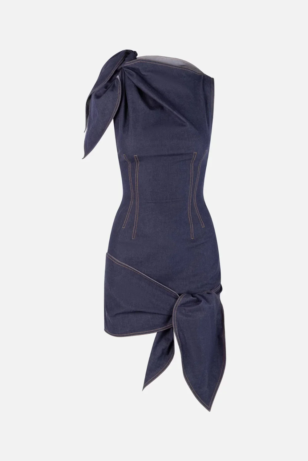 Denim Effect Bow-Tie Mini Dress