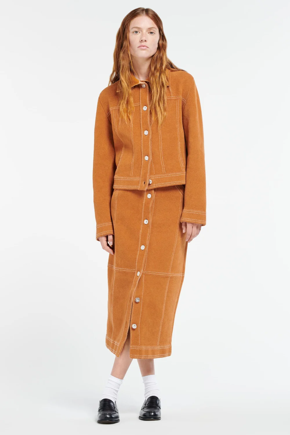 Suede-Effect Long Skirt in Cashmere and Cotton (Final Sale)