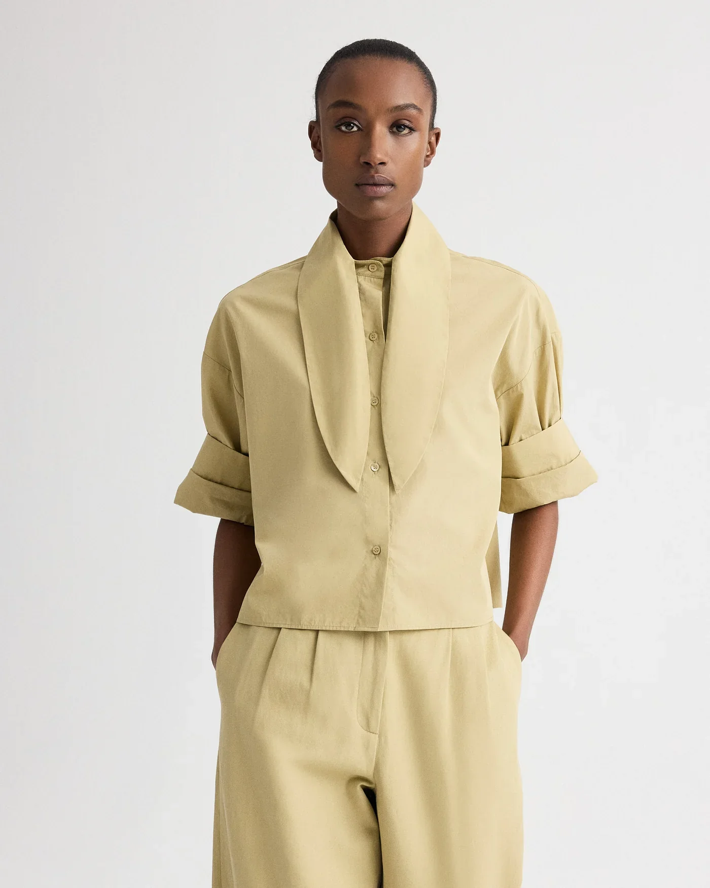 Tie One On Shirt in Superfine Cotton Olive Grey - Image 2