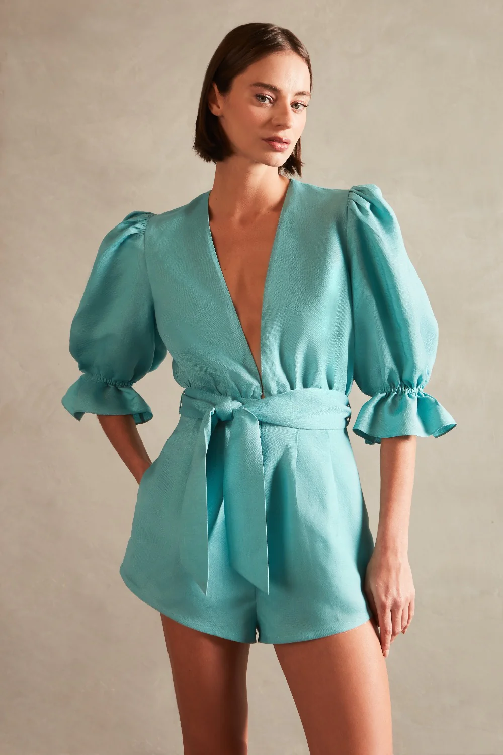 Vintage Orchid Solid Playsuit Turquoise (Final Sale)